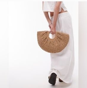 Ramla Half Moon Boho Tan Woven Handbag NWOT